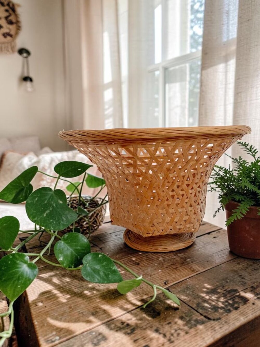 Woven Wicker Pedestal Basket – Hexagon Plant Holder